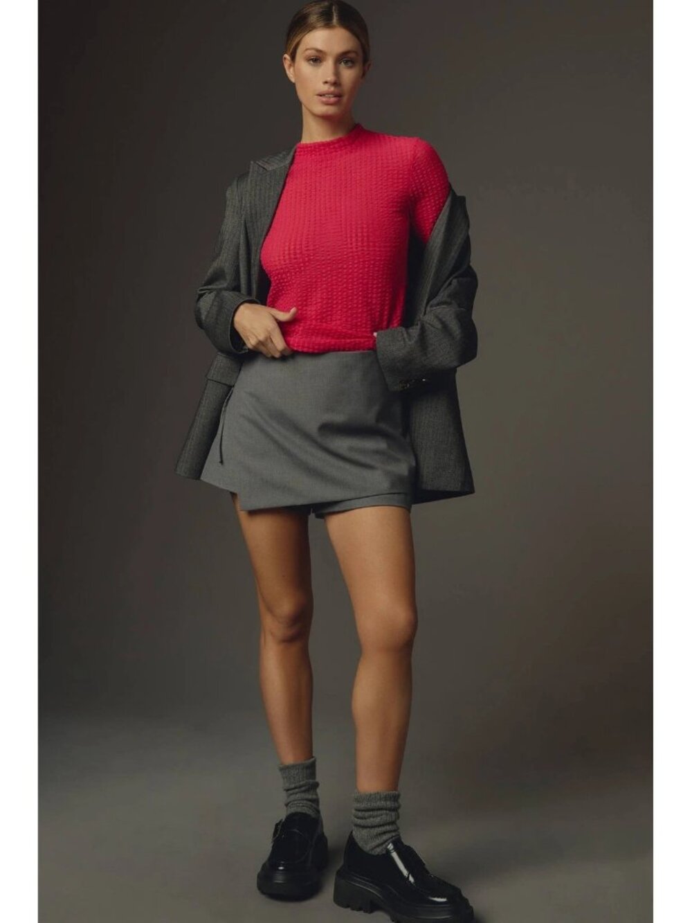 Anthropologie Maeve Pink Textured Striped Mock Neck Top‎